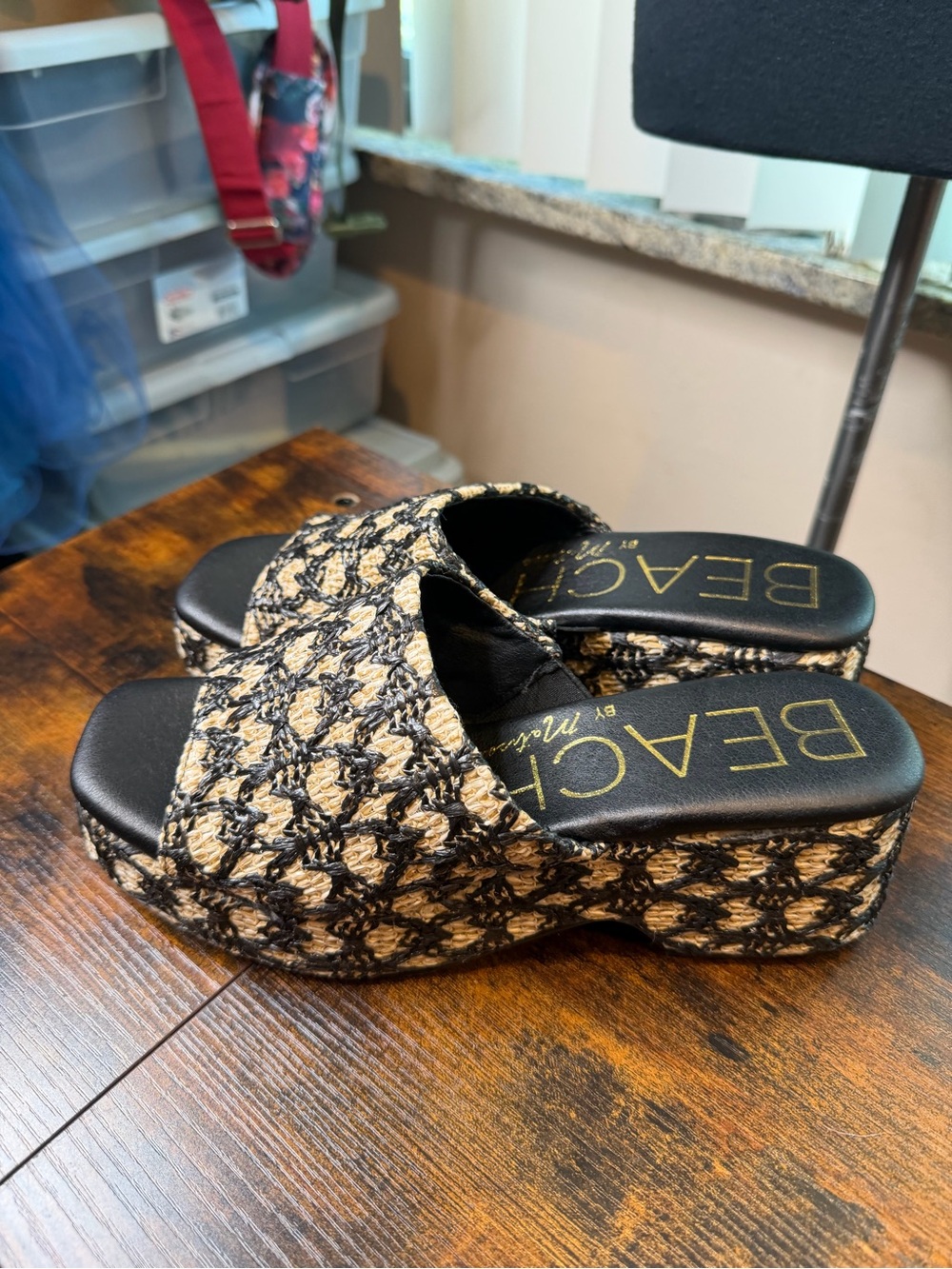 Beach by Matisse Black Natural Woven Platform Slide Sandals Size 8M - Picture 5 of 9